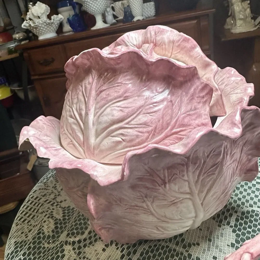 Vintage 1988 Fitz Floyd Pink Cabbage Soup Tureen & Ladle 3 QT 11” X 8.5”